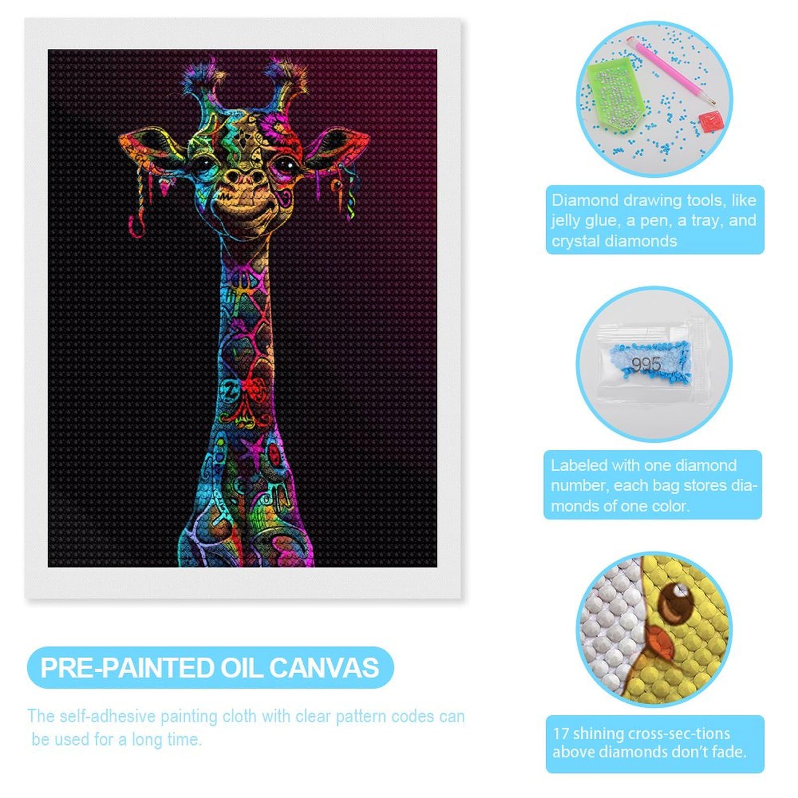 トピアリーア−ト Amazon.com: VOSERY Neon Psychedelic Giraffe Diamond Painting Kit